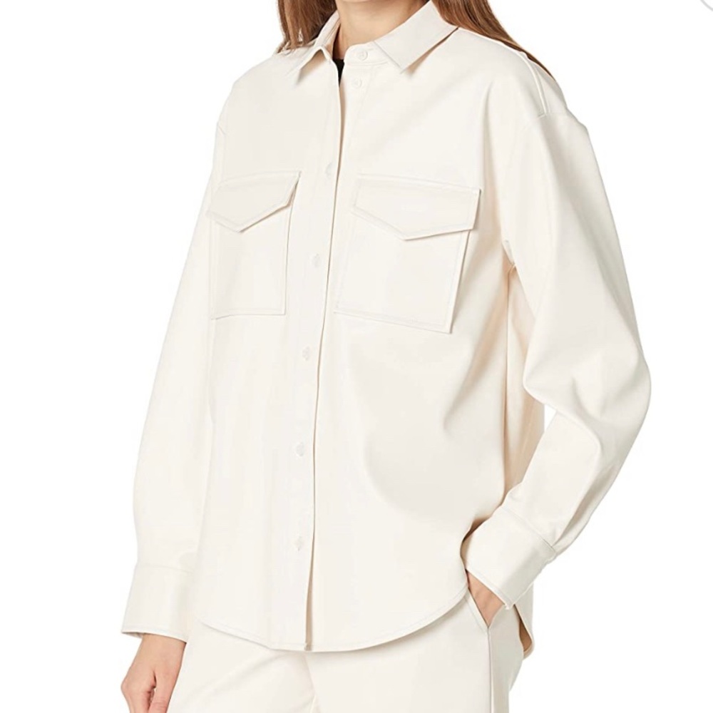 The Drop, vegan leather long shirt jacket - S